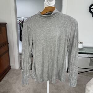 Vintage ESprit Silver Long Sleeve Mock Neck Shirt Sz S Sparkle Y2K Stretch Basic